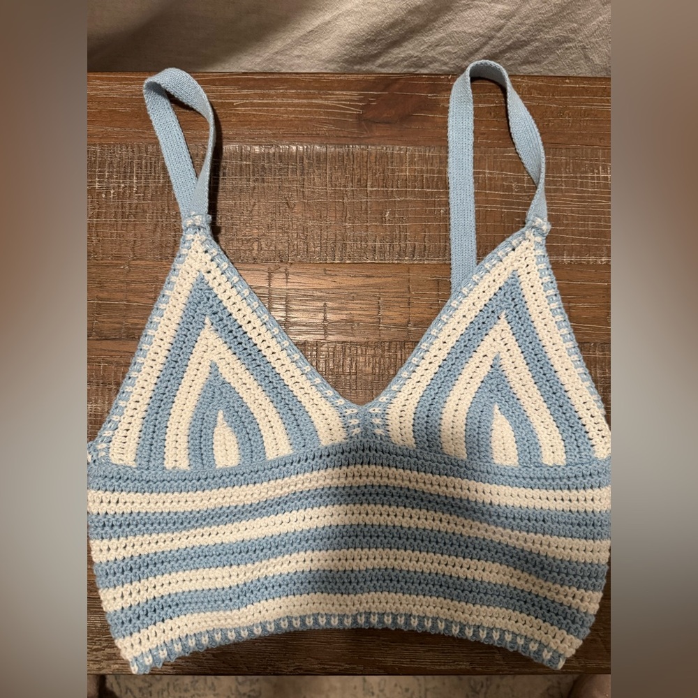 Blue and White Crochet crop top